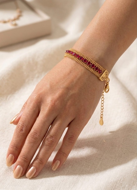 Yasrab Roman Stone Mesh Bracelet – Anti Tarnish Stainless Steel Waterproof Flexible Bracelet for Women