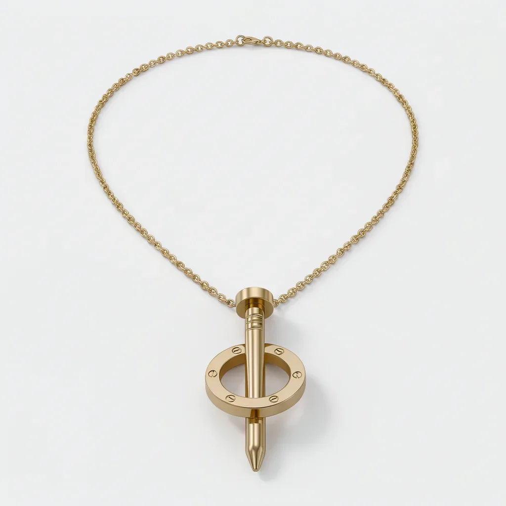 Premium Anti-Tarnish Gold Nail & Ring Pendant Necklace – Signature Luxury Design