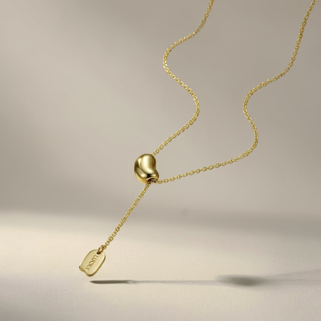 Yasrab™ 18K Gold Plated "Lucky Bean" Lariat Necklace – Anti-Tarnish & Hypoallergenic Minimalist Jewelry