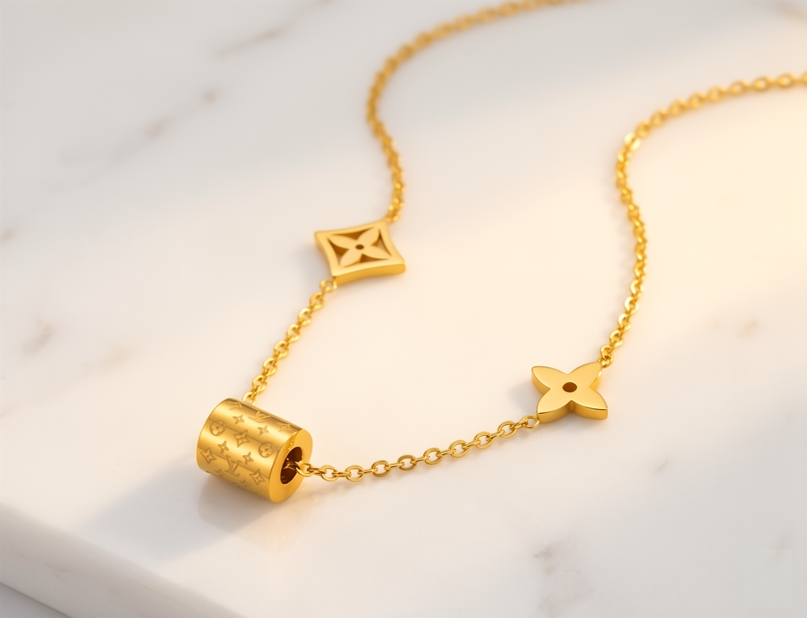 Yasrab™ Iconic Monogram Barrel Necklace – 18K Gold Plated & Anti-Tarnish