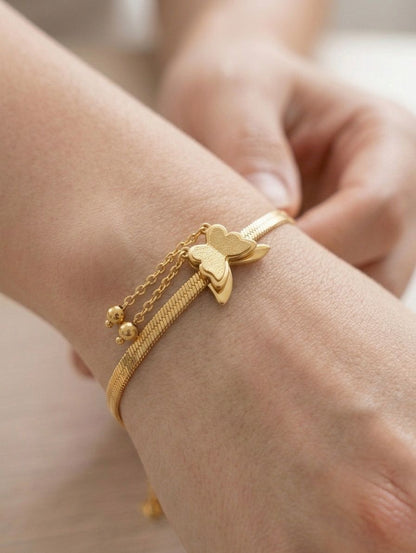 Butterfly Charm Herringbone Bracelet | Anti-Tarnish