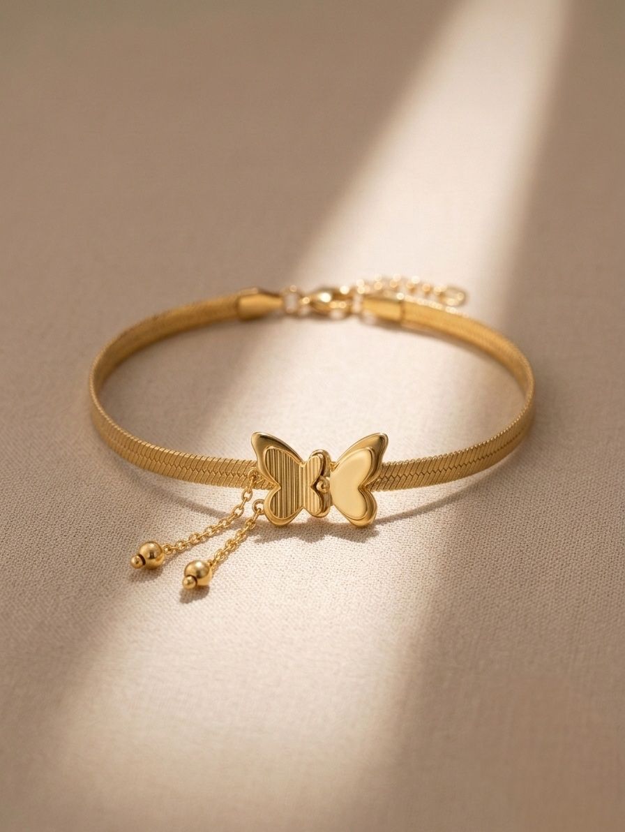 Butterfly Charm Herringbone Bracelet | Anti-Tarnish