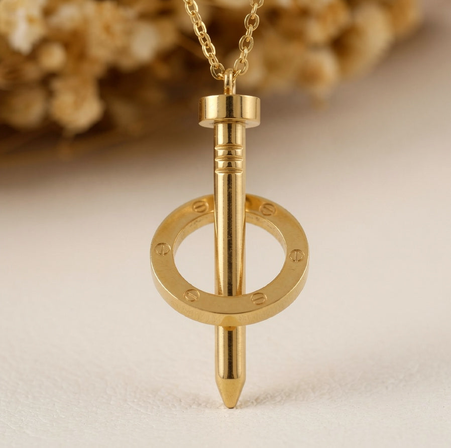 Premium Anti-Tarnish Gold Nail & Ring Pendant Necklace – Signature Luxury Design