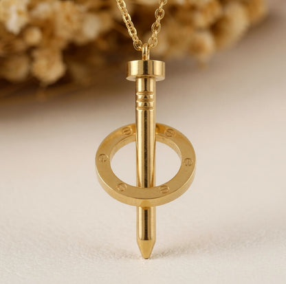 Premium Anti-Tarnish Gold Nail & Ring Pendant Necklace – Signature Luxury Design