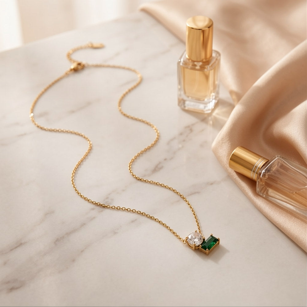 Emerald Duo Necklace – Anti Tarnish Necklace