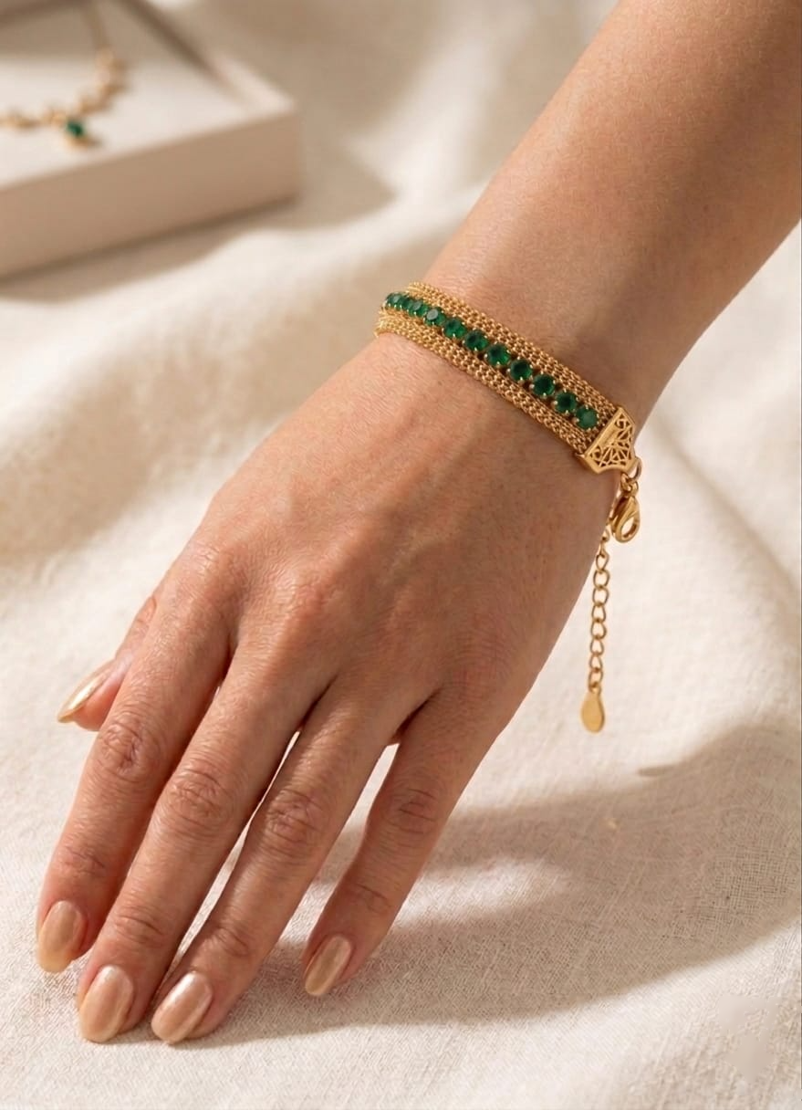 Yasrab Roman Stone Mesh Bracelet – Anti Tarnish Stainless Steel Waterproof Flexible Bracelet for Women