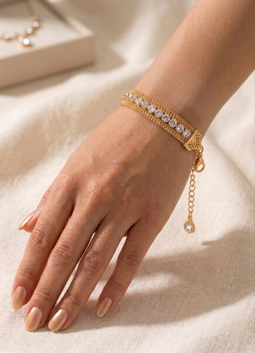 Yasrab Roman Stone Mesh Bracelet – Anti Tarnish Stainless Steel Waterproof Flexible Bracelet for Women