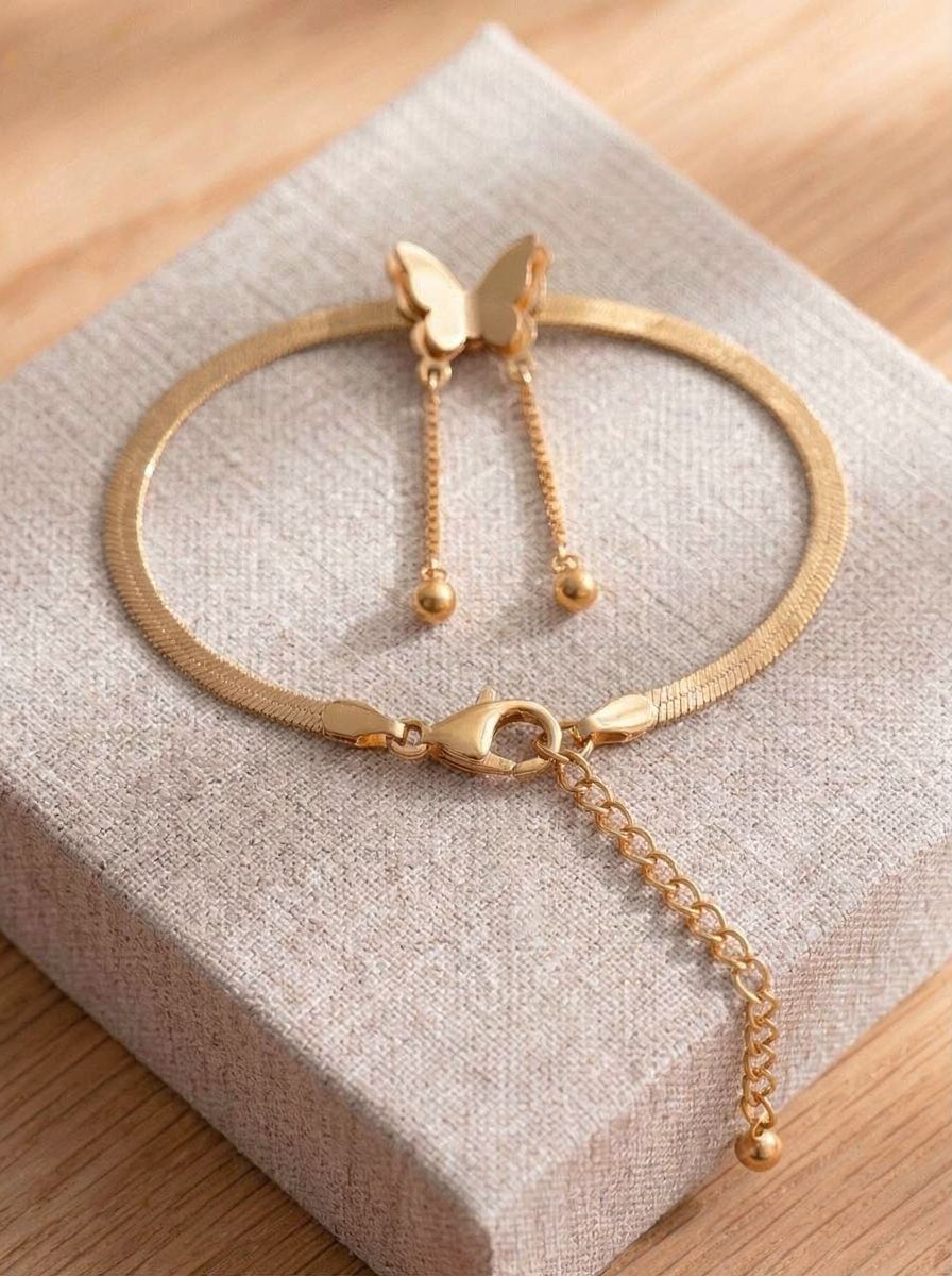 Butterfly Charm Herringbone Bracelet | Anti-Tarnish