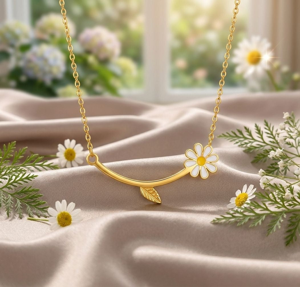 Eternal Bloom Daisy Necklace – Anti-Tarnish Minimalist Floral Necklace