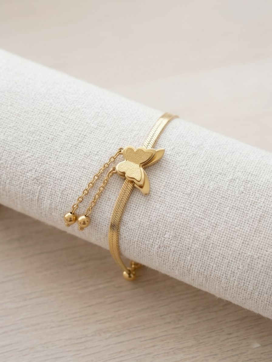 Butterfly Charm Herringbone Bracelet | Anti-Tarnish