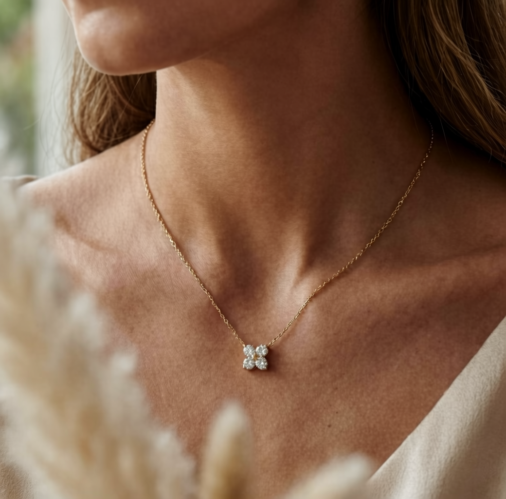 Dainty Four-Leaf Clover Necklace | Waterproof & Anti-Tarnish