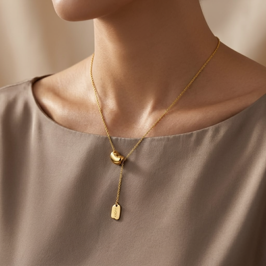 Yasrab™ 18K Gold Plated "Lucky Bean" Lariat Necklace – Anti-Tarnish & Hypoallergenic Minimalist Jewelry