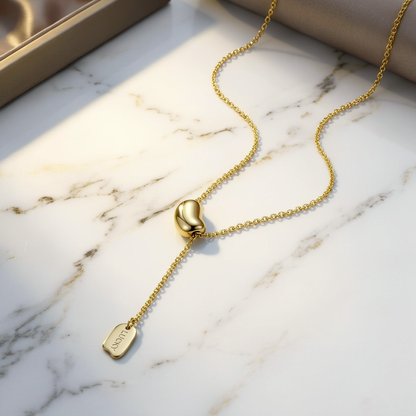 The Lucky Bean Y-Drop Minimalist Necklace – Gold-Tone