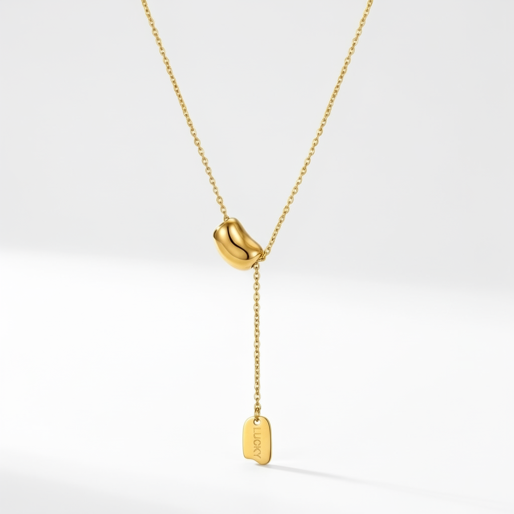 Yasrab™ 18K Gold Plated "Lucky Bean" Lariat Necklace – Anti-Tarnish & Hypoallergenic Minimalist Jewelry