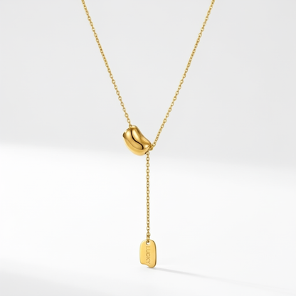 The Lucky Bean Y-Drop Minimalist Necklace – Gold-Tone