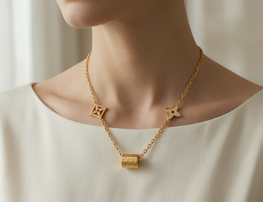 Yasrab™ Iconic Monogram Barrel Necklace – 18K Gold Plated & Anti-Tarnish