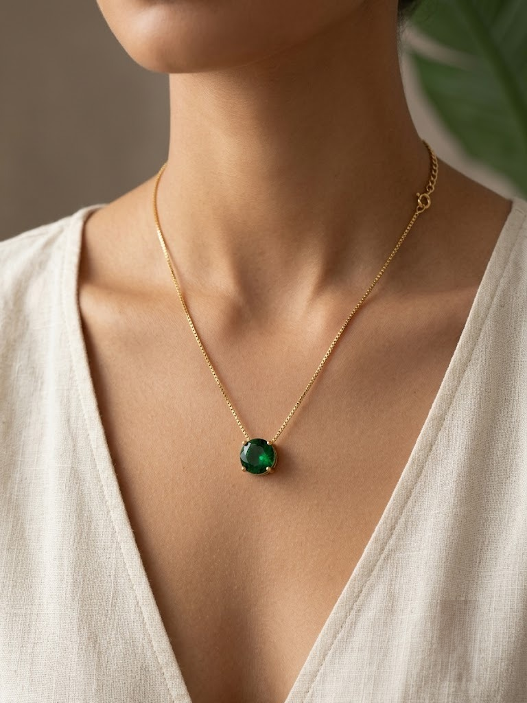 Emerald Glow Necklace – Anti Tarnish Pendant Necklace