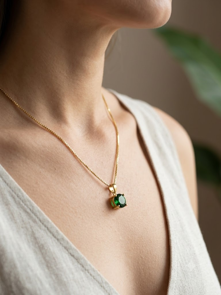 Emerald Glow Necklace – Anti Tarnish Pendant Necklace